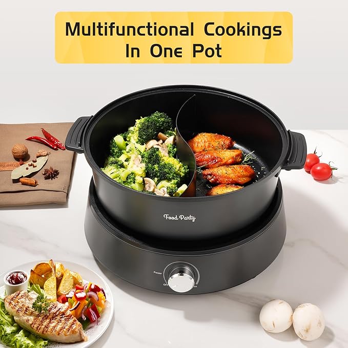 Food Party Hot Pot Electric Hotpot Separable Shabu Shabu Pot with Divider Hotpot Cooker Electric Dual Sided 110V 1350W Non-Stick 4L Fondue Pot for 2-6 People