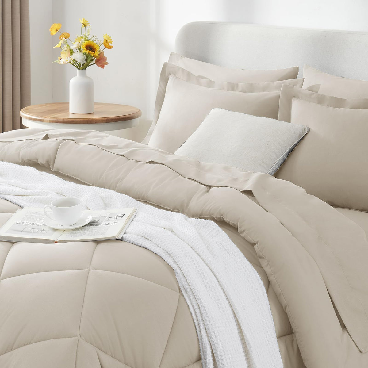 California King Size Comforter Set Beige