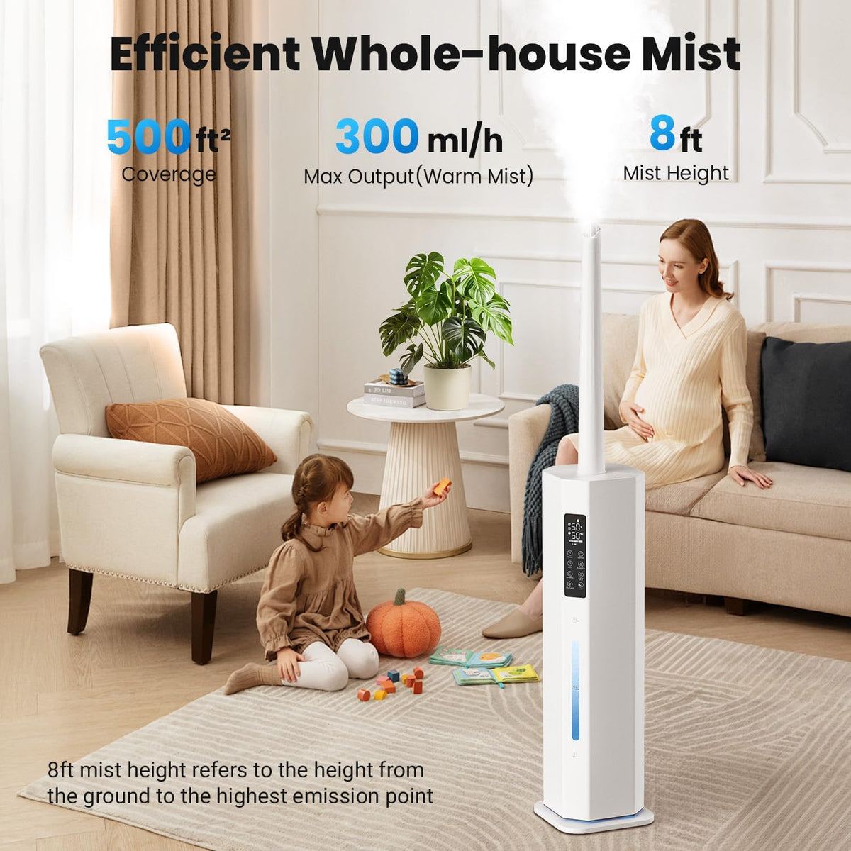 Humidifiers for Bedroom - GloryAir 2.38Gal/9L Top Fill Cool Mist Humidifier for Large Room 500ft² 120H Last with Auto Mode 7-Color Light Humidistat Aroma Box Quiet Humidifiers for Plants Baby & Adults