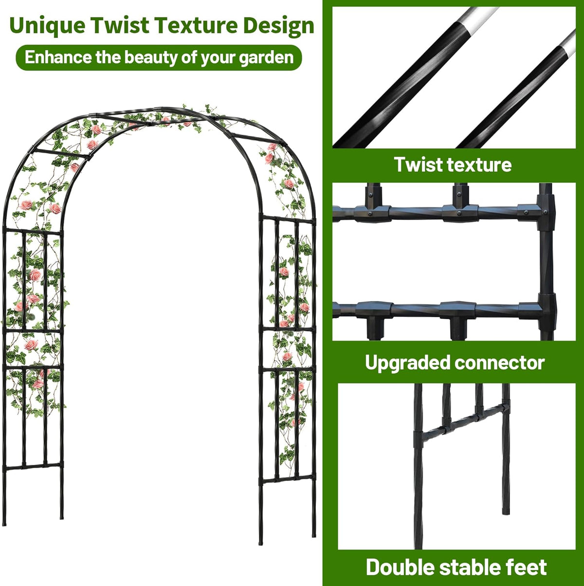 Twira Garden Arch Trellis, 7.9FT(240cm) Metal Garden Arbor Trellis for Climbing Plants Outdoor, Large Wedding Arch for Ceremony, Black Garden Archway Trellises Decoration for Lawn, Patio, Backyard