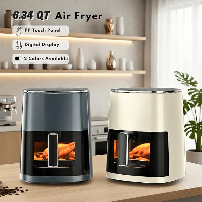 Airfryer 12-in-1,Large Air Fryer 6QT, Square Airfryers Non Toxic, Cooking, Fries, Custard, Chicken Wings, Sea Food, Vegetabels, Nonstick & Easy-Clean Basket