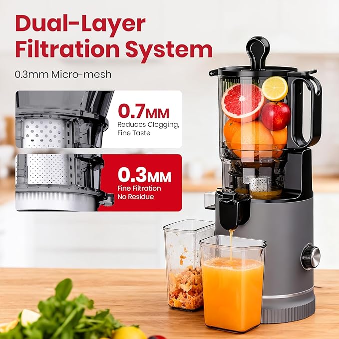 LAUDLIFE Cold Press Juicer Machine, 5.9" Wide Feed Chute Juice Extractor, 80 oz Large Hopper, Easy to Clean & High Juice Yield, BPA Free, Slow Masticating Juicer for Whole Fruits & Vegetables