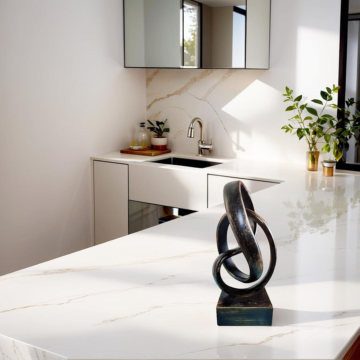 aboxoo Modern Abstract Mobius Band Statue Knot Sculptures Home Decor, Abstract Statues,Coffee Table Decor for Living Room,Office Desk Figurines and Kitchen Decorations(Bronze)