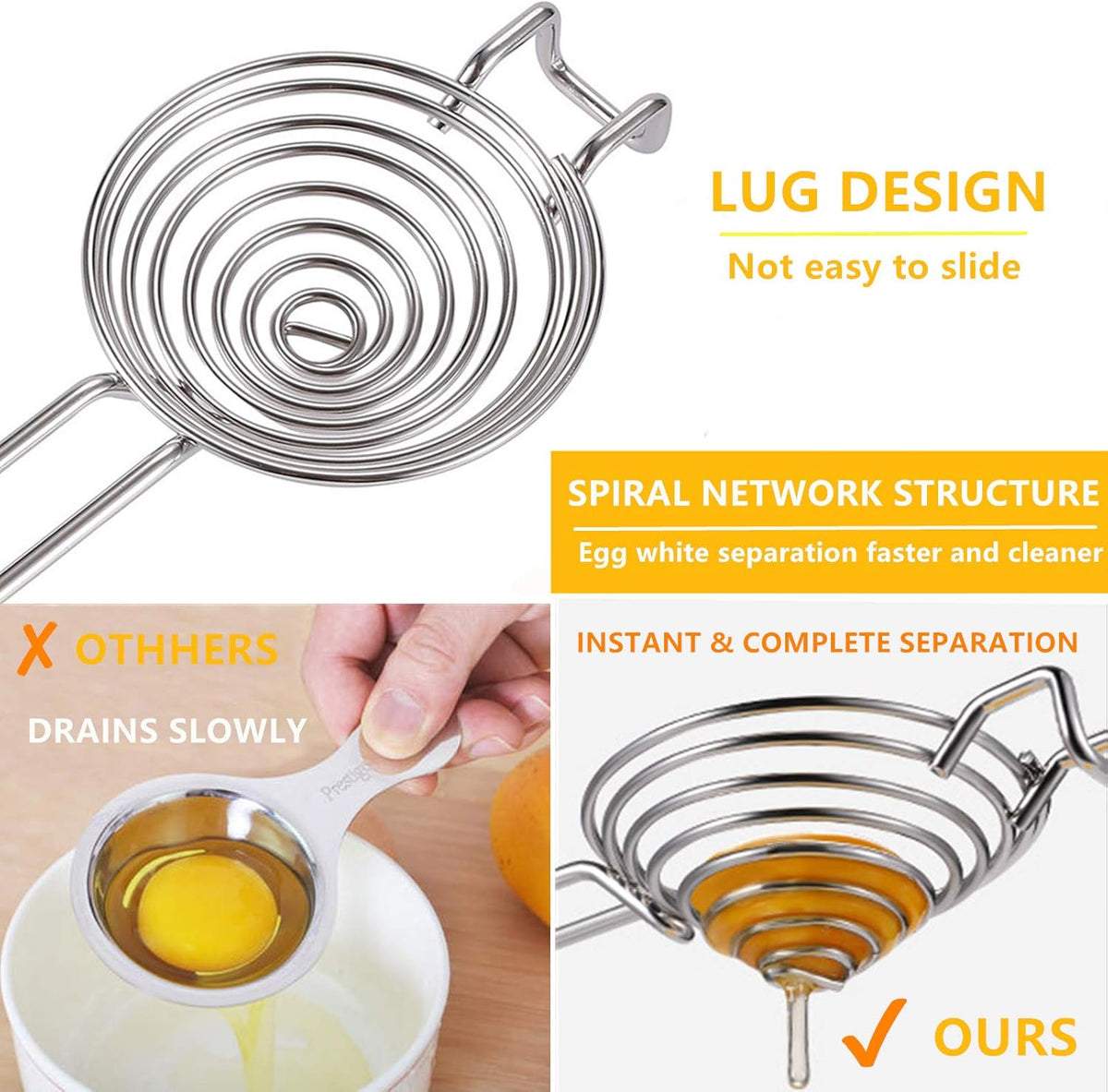 Egg Separator Egg Yolk White Separator Separation Tool Duck Eggs Separators Stainless Steel Egg Yolk Filter Long Handled Separator Divider Egg White Seperater For Cooking Baking And Stirring （Red)