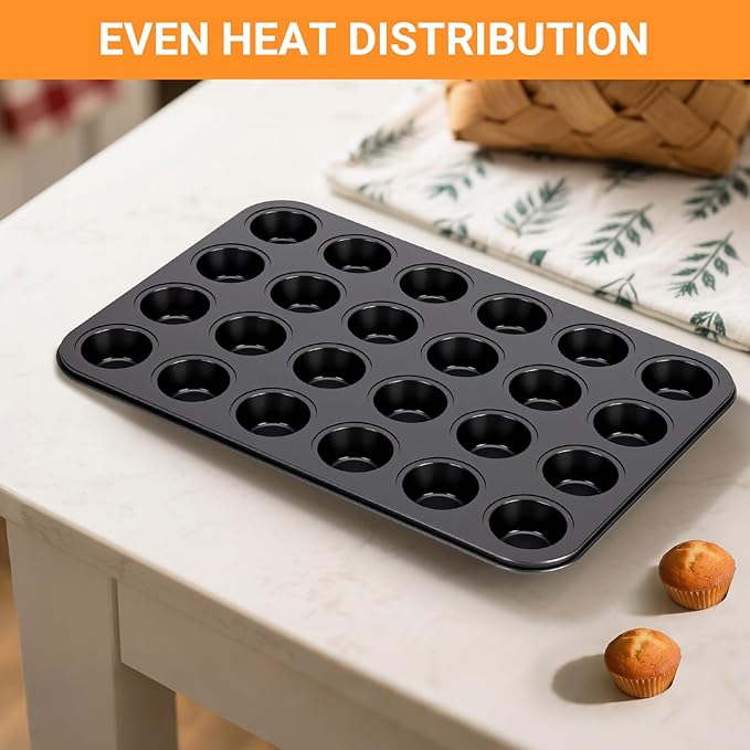 2 Pack Mini Muffin Pan Nonstick 24 Cup, Mini Cupcake Pans for Baking 24 Cups, Carbon Steel