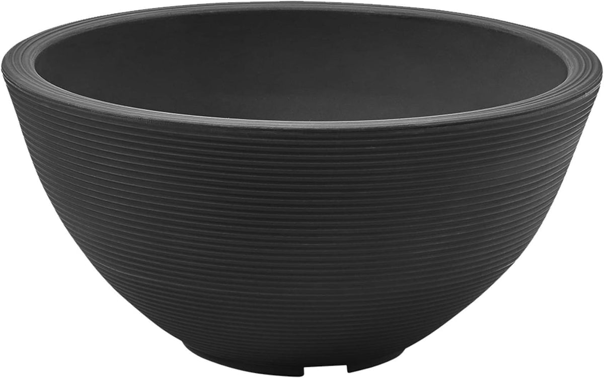 Crescent Garden Delano Bowl Planter, Large Outdoor Round Shallow Plant Pot for Water Garden, Bonsai Plant Pots, Succulents with Drain Hole - Double Walled Bowl Lotus Pot, 26" W (Caviar Black)