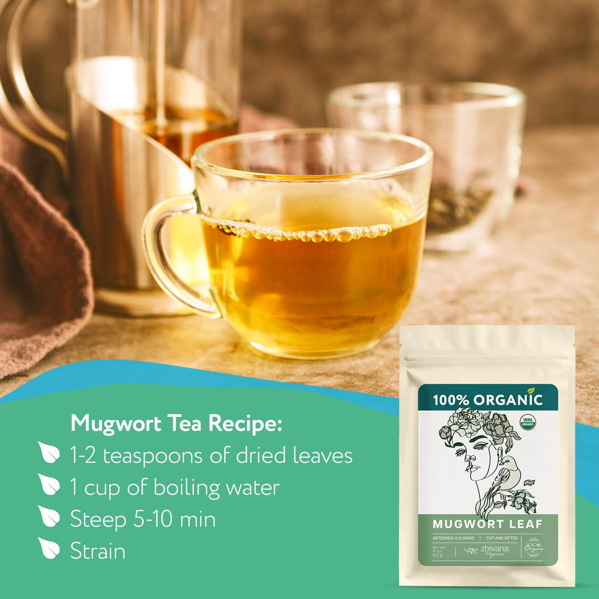 Mugwort Tea Organic Loose Leaf (4oz) – Mugwort Herb - Artemisia Hierba Seca Organica – Dried Mugwart Leaves