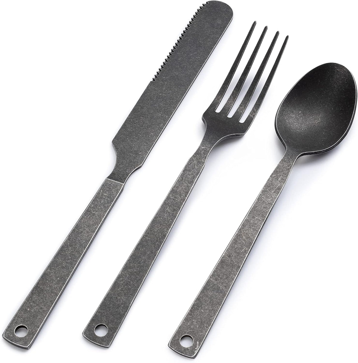 Barebones Flatware Silverware Set - Formal Camping Utensils - Stainless Steel Cutlery Set of 6 - Camping Utensil Set with Forks, Knives, and Spoons (Matte Black)