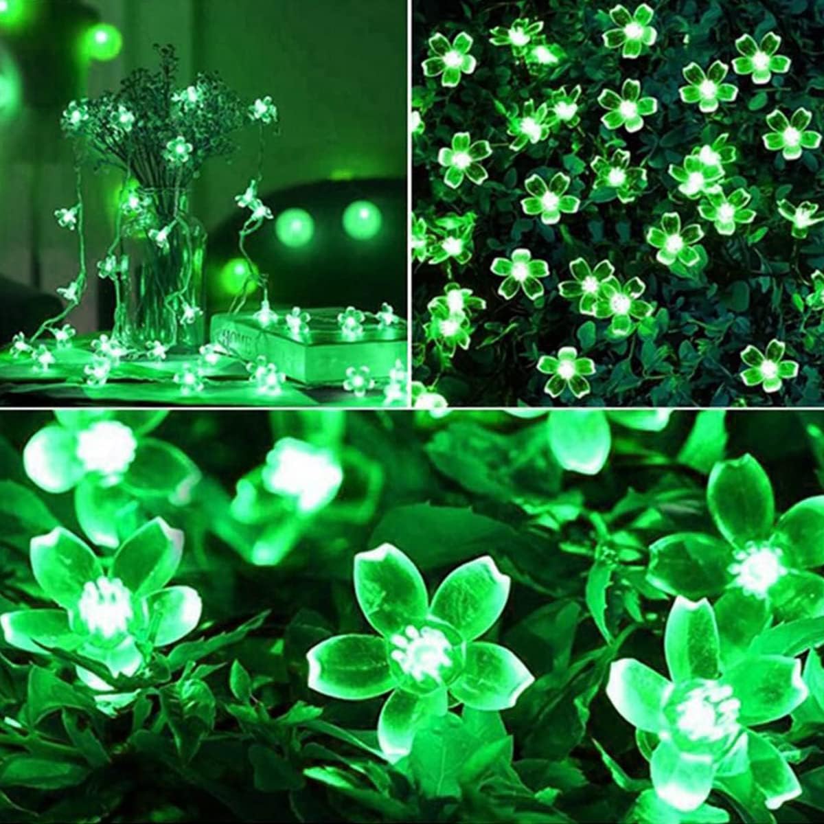 ITICdecor Solar Flower String Lights - Green Outdoor Waterproof 50 LED St. Patrick's Day Fairy Lights for Garden, Patio, Fence, Yard (Green)