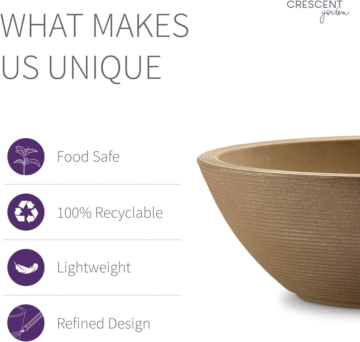 Crescent Garden Delano Oval Planter Bowl, Succulent Garden, Unique Indoor/Outdoor Double-Walled Plant Bowl with Plug- Oval Shape - 24" L x 17" W x 8" H (Mocha)
