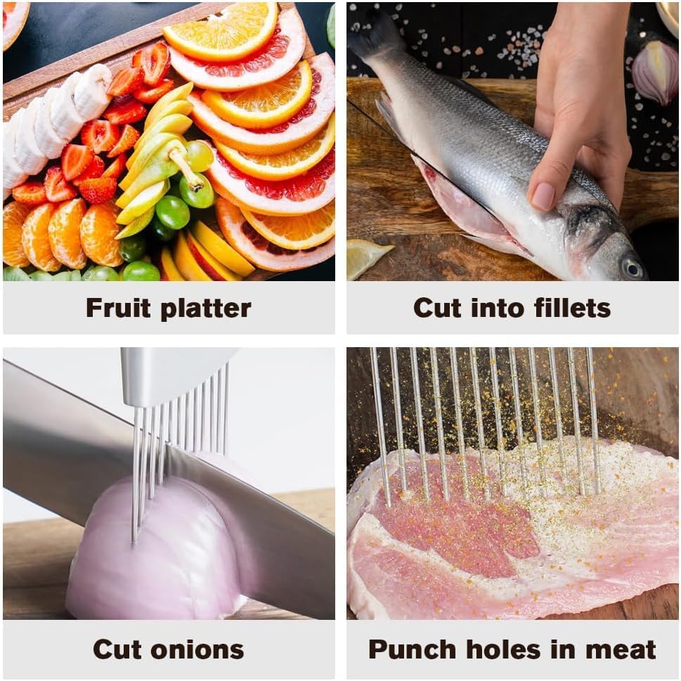 Onion Slice Holder, 2025 Upgraded Stainless Steel Onion Holder for Slicing Lemon Slicer Vegetable Cutter, Kitchen Chopper Slicing Assistant Tool for Meat, Onion, Potato, Tomato (2, B)