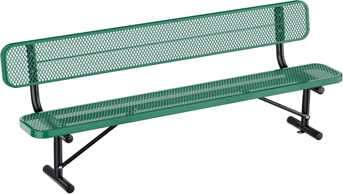 Outdoor Garden Bench, Cast Iron Metal Frame Patio Park Bench with Backrest, Portable Expanded Metal Black Bench, Commercial-Grade Outdoor Seating for Lawn, Patio, Park, Yard, Garden (Green, 8FT/96'')
