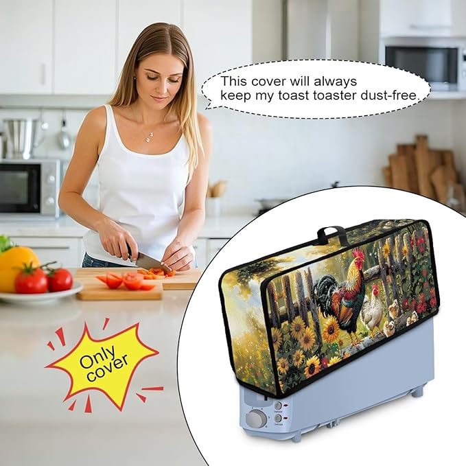 Toaster Cover Cute Farm Chicken Toaster Cover 2 Slice Long Slot Beige Slim Dustproof & Water-Resistant Dust Covers for Toasters 2 Slice Long Slot, Decor Kitchen Appliance Covers
