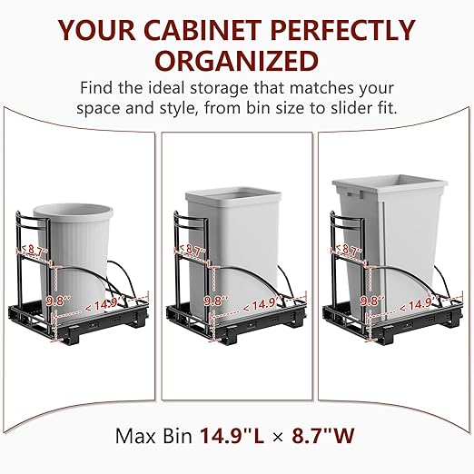ANASTA Under Sink Trash Can Pull Out Trash Hidden for 30-50 Qt 7-13 Gallon Garbage Can Under 13" Wx19 Dx17 H Cabinet, Black Pull Out Kit with Full Extension Slide for Kitchen and Bathroom, No Bin