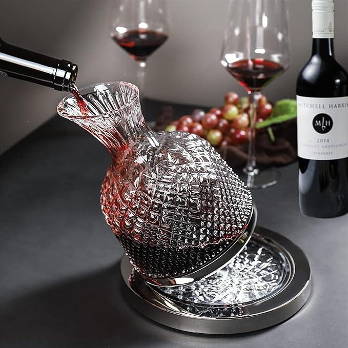 Wine Decanter Set - Spinning Crystal Red Wine Carafes Decanter, Jarler 1.5L Rotating Hand Blown Crystal Glass Wine decanter Aerator Quick Wake Up，Father Day Wine Gift for Wine Lover