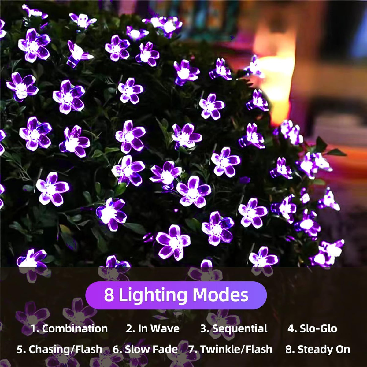 ITICdecor Outdoor Solar Flower String Lights Waterproof 50 LED Fairy Light Decorations for Christmas Tree Garden Patio Fence Yard Spring (Purple)