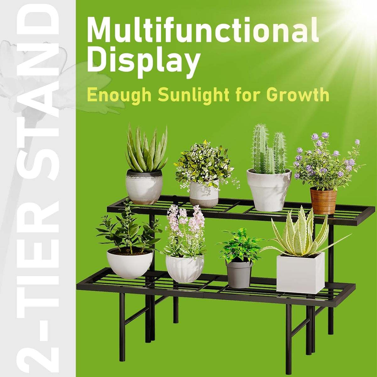 2-Tier Black Metal Ladder Plant Stand, Versatile for Indoors & Outdoors, Perfect as a Multi-Plant Display Rack for Windowsills, Patios, Balconies