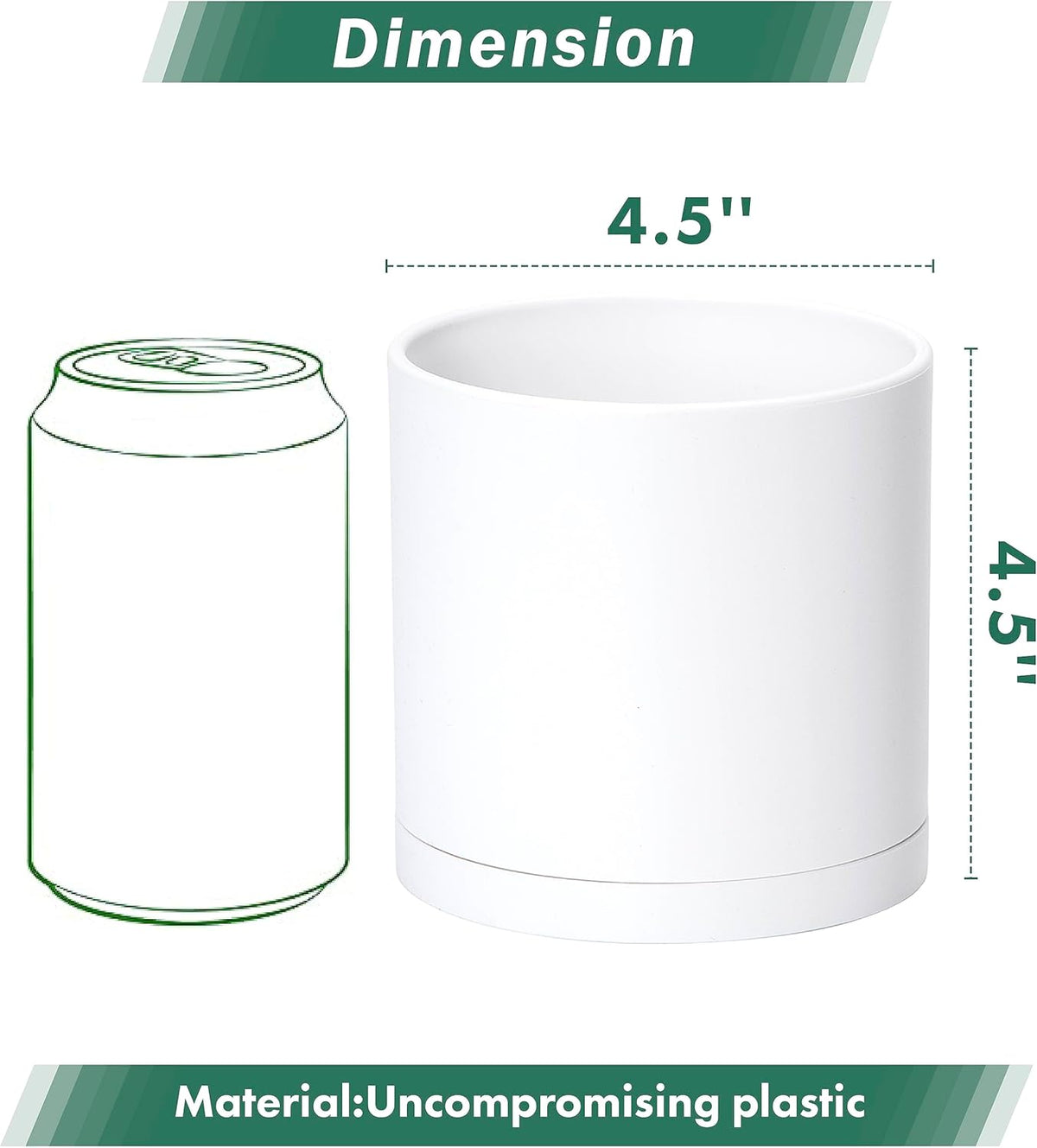 D'vine Dev 2 Pack 4.5 Inch Modern Plastic Plant Pots, Small Garden Planters for Plant with Drainage Holes and Saucers, White Color, 74-Z-F-1