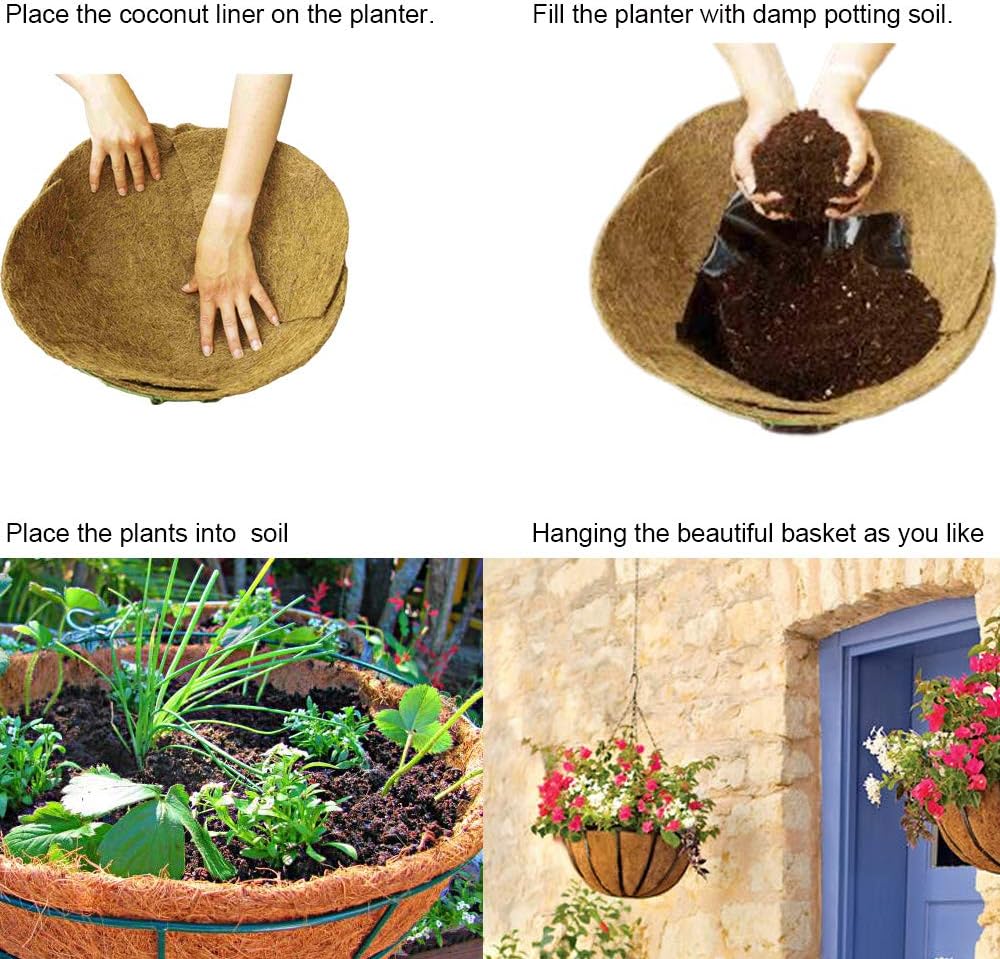 24 InchCoco Liners for Planters 2 PCS Round Basket Shaped Coconut Fiber Replacement Liners