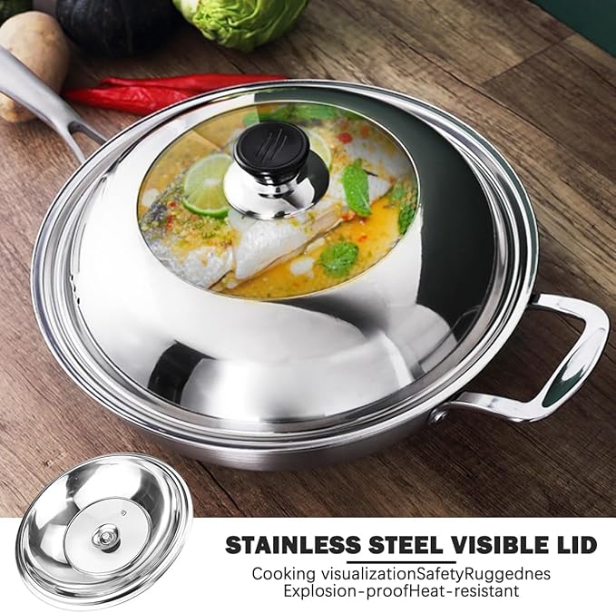 12.5 Inch Tempered Glass Frying Pan Lids with Handle Replacement Cover Wok Accessories for Skillets, Round Cast Iron, Cast Aluminium, Stainless Steel Pans（32cm）