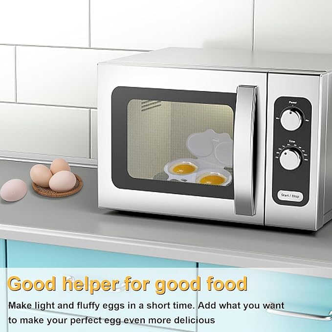 White Egg Poacher, Microwave Egg Boiler Poacher, Microwave Egg Poacher, 2 Cavity Nonstick Poached Egg Maker With Lid, Egg Cooker, Double Drain Poached Cups Specialty Cookware