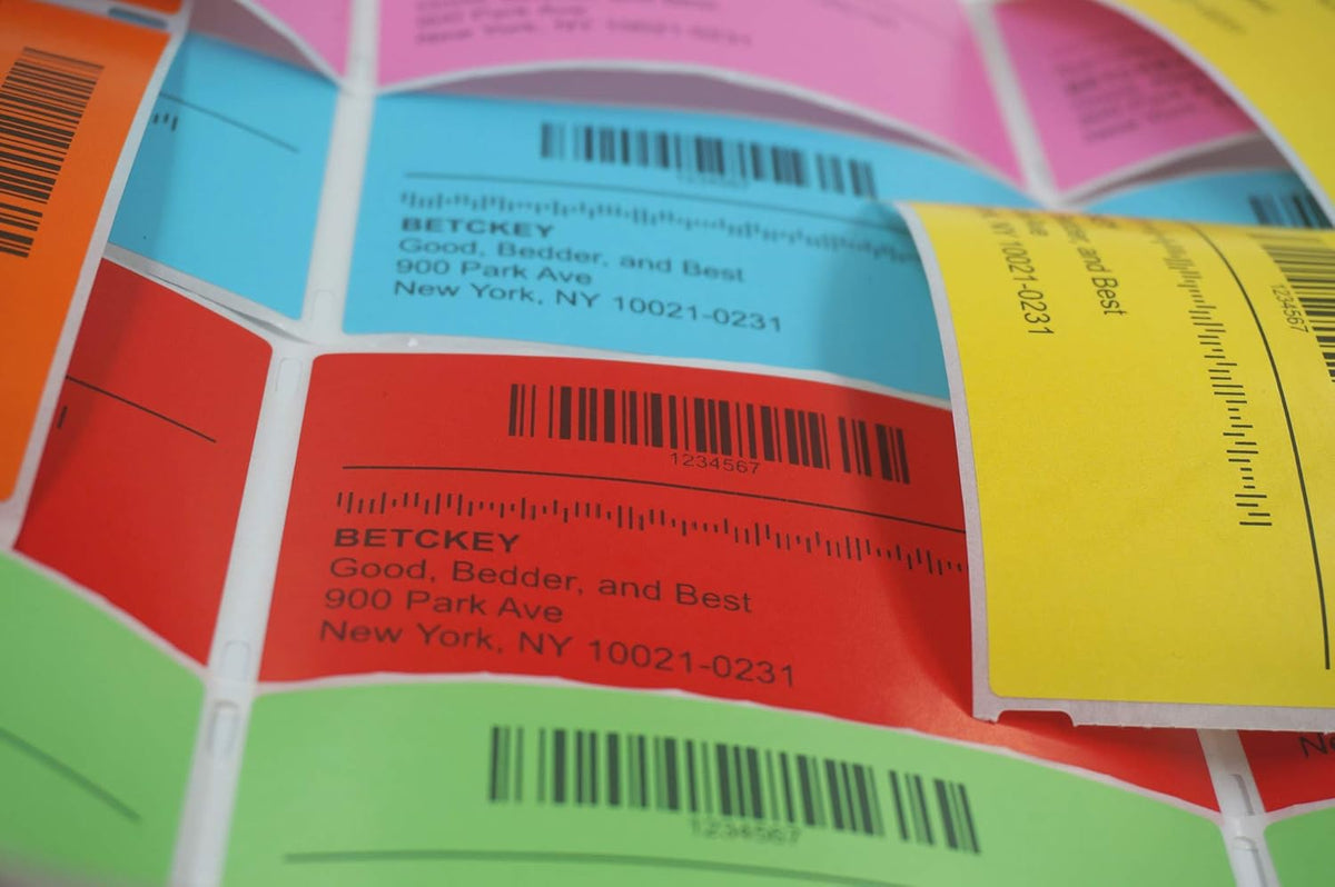 BETCKEY - 2.5" x 1" Multipurpose & Barcode Labels Compatible with Zebra & Rollo Label Printer,Premium Adhesive & Perforated[Pink, 6 Rolls, 8280 Labels]