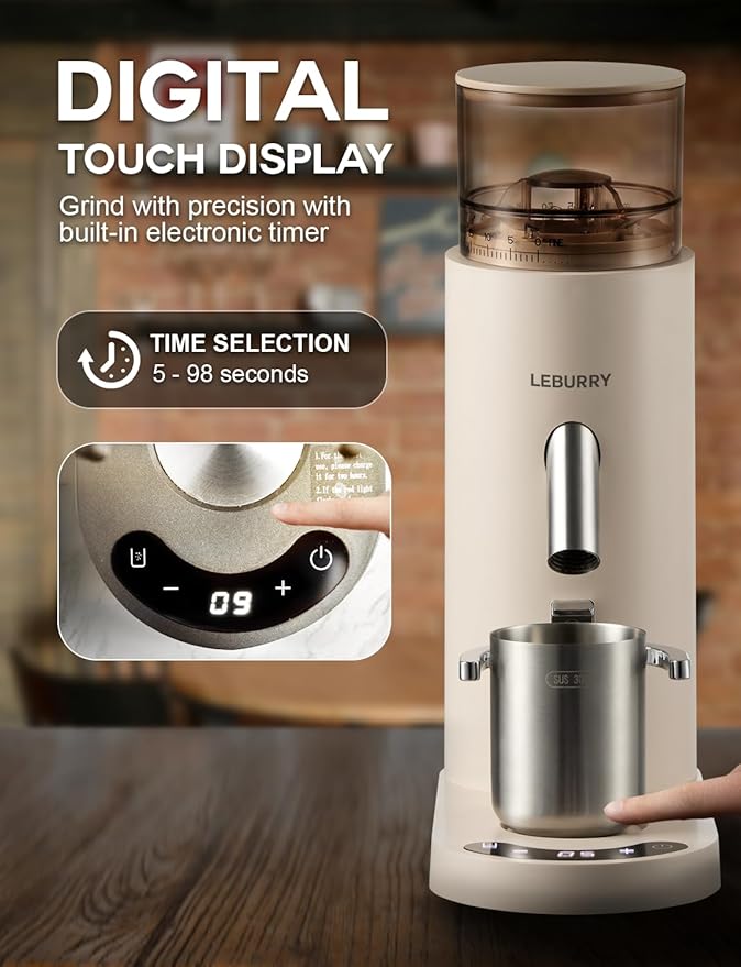 Burr Coffee Grinder – Portable Coffee Bean Grinder with 60 Grind Settings, LCD Timer, 51 & 58mm Portafilter Compatible - Rechargeable Electric Espresso Grinders for Home, Office & Travel