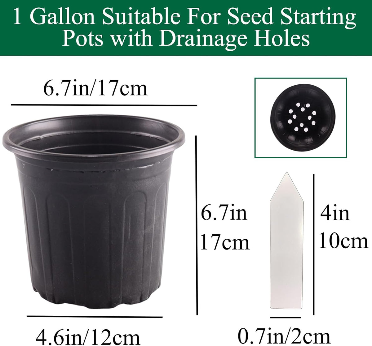 50 Pack 1 Gallon Flexible Plant Nursery Pots Plastic Seedling Starting Pots with Drainage Holes Soft Flower Pots Plant Container with Plant Labels, Black