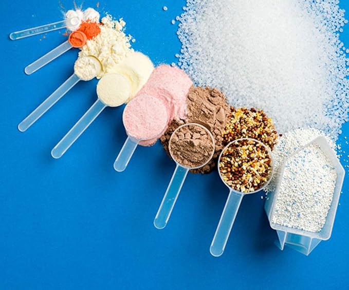 Plastic Measuring Scoop, (53 cc | 53 mL) Long Handle Spoons for Powders, Granules, Coffee, Pet Food, Baking Supplies, Protein and Other Dry Goods, BPA Free (Set of 5)