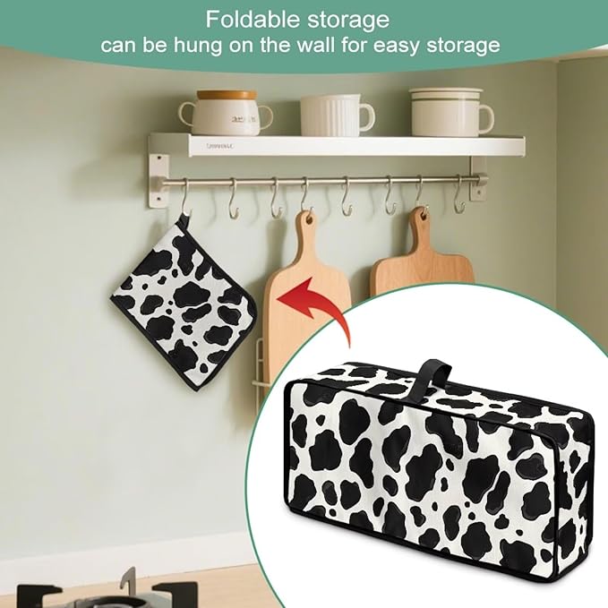 Cow Style Spot Toaster Cover 2 Slice Slim Toaster Cover 2 Slice Long Slot Dust Covers for Kitchen Appliances, Heat-resistant Small Appliance Covers (Black White)
