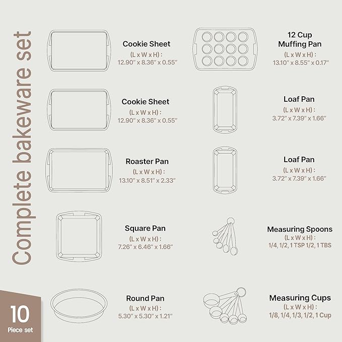 Blue Marble 10-Piece Bakeware Sets, Nonstick Carbon Steel Baking Sheet & Pans, Stackable Space-Saving Bakeware, Dishwasher Safe, Stain-resistant, PFOAPFOSPTFE Free, Oven Safe Up To 450°F (230°C)
