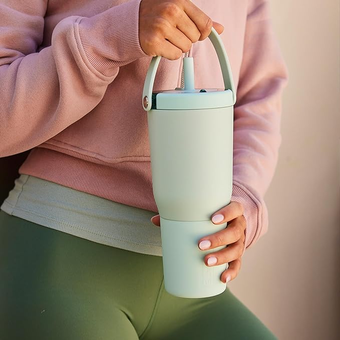 BrüMate Resa 35oz 100% Leakproof Travel Tumbler with Handle & Straw | Flexible SoftSip Straw | Silicone Sleeve for Durability | Stainless Steel | Cup Holder & Travel Friendly Water Bottle | (Mist)