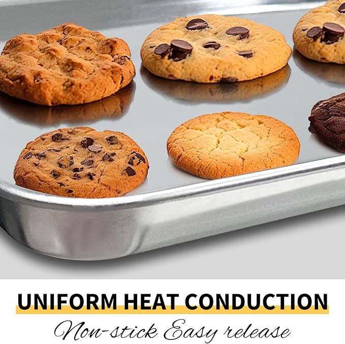 Commercial Quality Baking Sheet Pan Set, Natural Stainless Steel Cookie Sheet, Warp Resistant Nonstick Baker's Half Sheet Pan, Large Thick Cookie Tray Pans for Baking, Roasting(2 Pack, 18X13Inch)