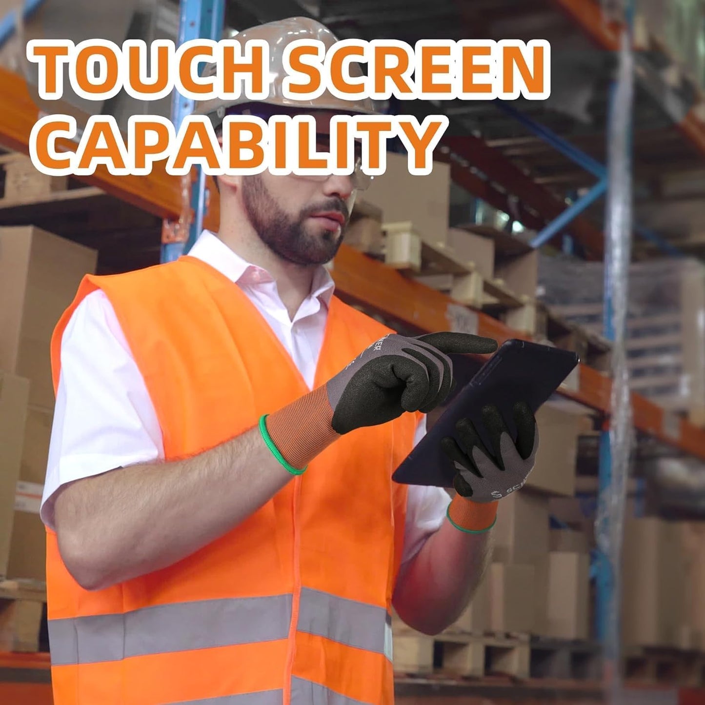 Schwer 6 Pairs Safety Work Gloves with Sandy Nitrile Coating LT5626, Max Abrasion Resistance Heavy Duty Gloves with Grip for Men and Women, Ideal for General Use, Mechanic, Construction, Gardening, XS