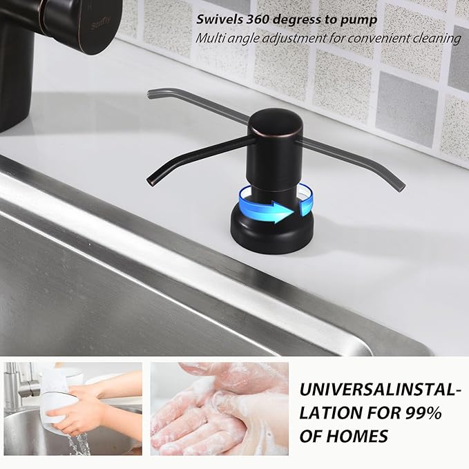 Soap Dispenser for Kitchen Sink, Kitchen Hand Soap Dispenser Pump Oil Rubbed Bronze, Countertop Soap Dispenser Pump with 47" Extension Tube kit, Built in Refill from The Top+17 OZ Bottle