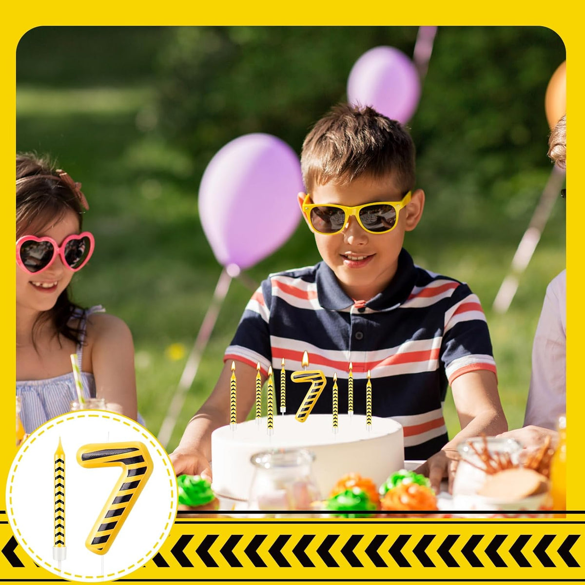 13 Pcs Construction Themed Birthday Candles Set Yellow and Black Number 7 Candle Cake Topper for Construction Party Decoration Supplies (Number 7)