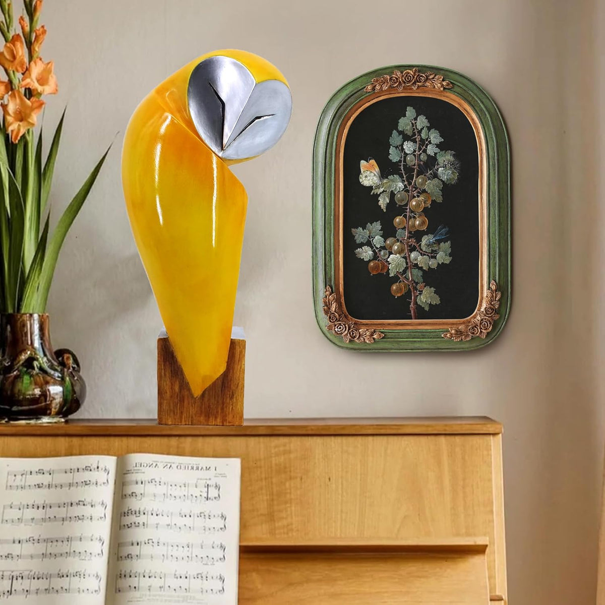 15 Inch Owl Statue for Home Decor Accents Office Decor, Handmade Owl Sculpture for Bookshelf Decor, Bookshelf Desktop Mantel Cabinet Living Room Bedroom Decorations