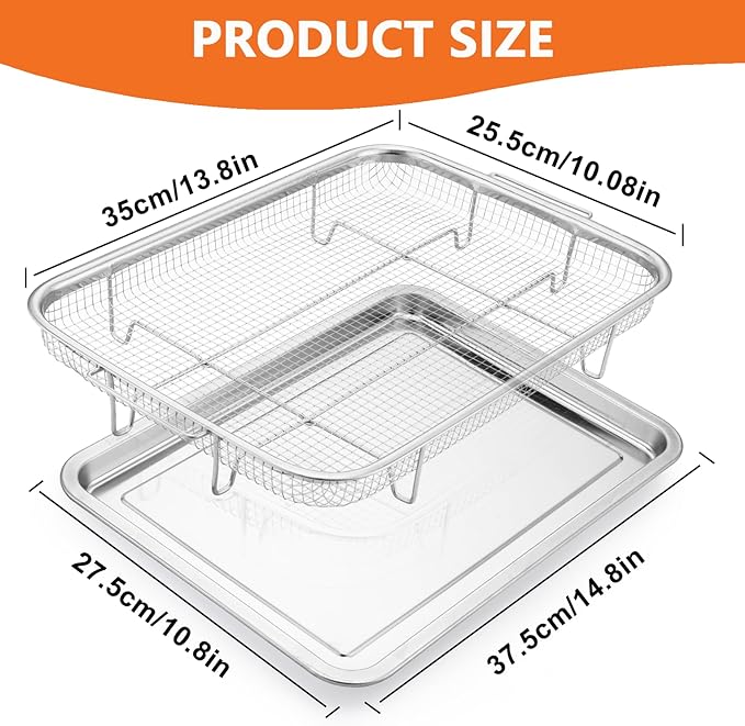 Air Fryer Basket for Oven, 15.5" x 11.6" Large Air Fryer Tray and Pan, Stainless Steel Oven Air Fryer Basket and Air Fryer Pan Rack for Cooking Baking and Broiling