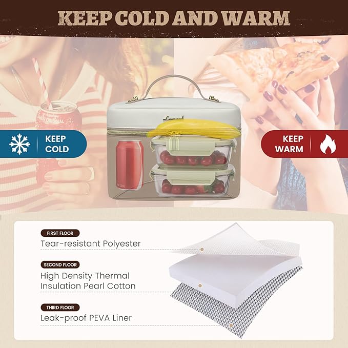 LOVEVOOK Lunch Box for Women,Adult Insulated Lunch Bag for Women,Leakproof Cooler Bag for Office Picnic Hiking Beach,Lunch Tote Bag with Adjustable Shoulder Strap