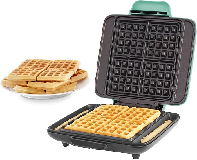 DASH No-Drip Waffle Maker: Waffle Iron 1200W + Waffle Maker Machine For Waffles, Hash Browns, or Any Breakfast, Lunch, & Snacks with Easy Clean, Non-Stick + Mess Free Sides - Aqua