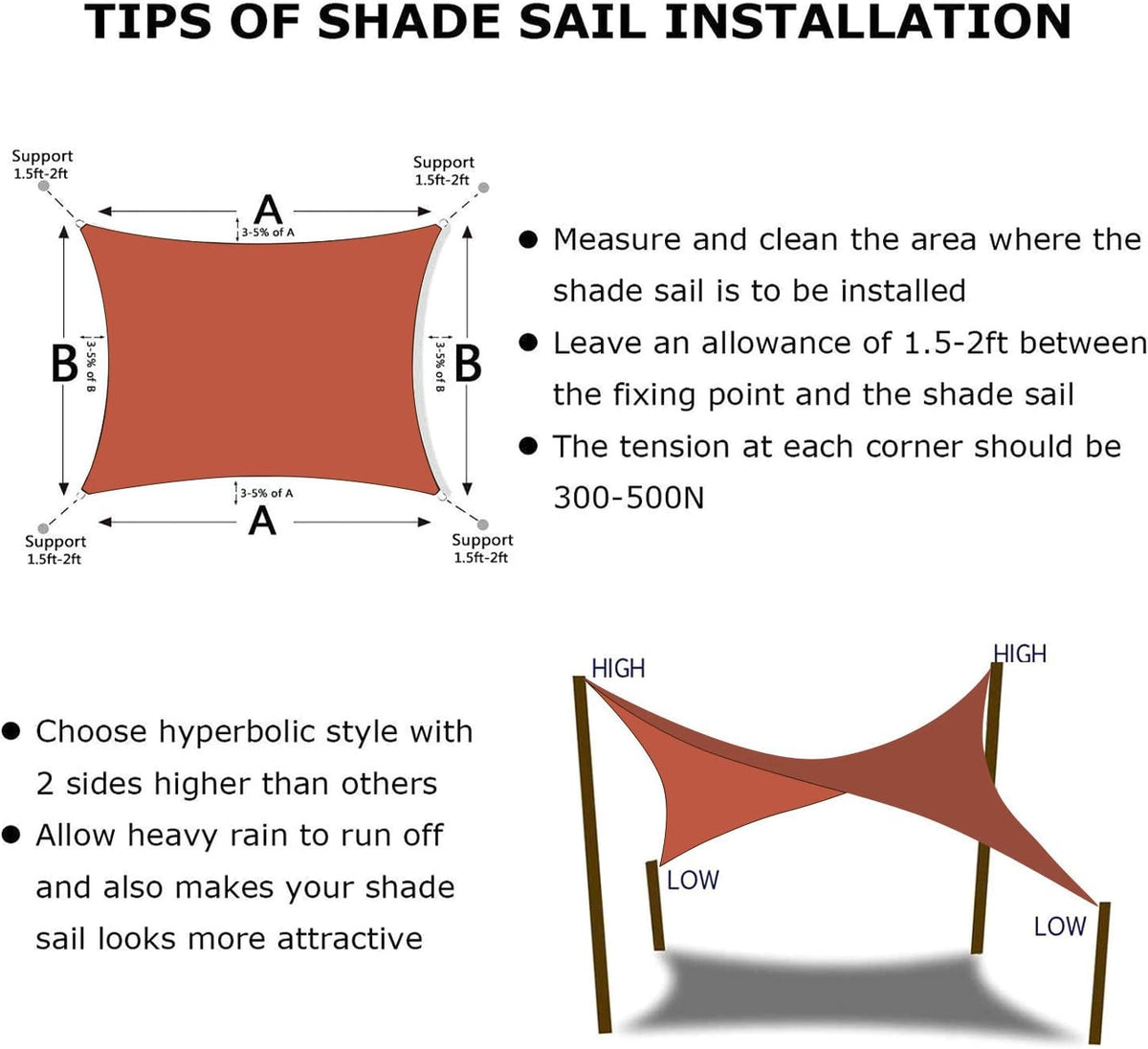 KANAGAWA Sun Shade Sail 8'x10' Rust Red Rectangle UV Block Canopy Cover for Patio Backyard Lawn Garden Outdoor Activities