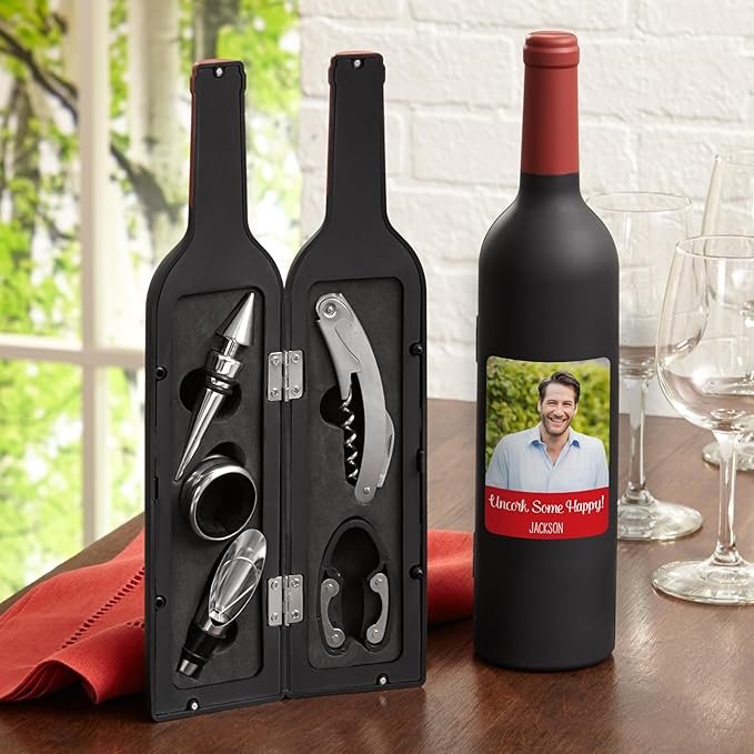 Let's Make Memories Personalized Photo 5-Piece Wine Tool Set - Wine Bottle Opener - Blue