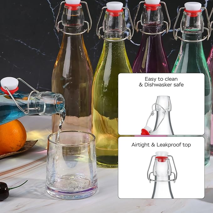 ZEBEIYU 32oz Beer Bottle,Swing Top Glass Kombucha Bottles with Stoppers for Brewing, Beverages, Smoothies, Kefir, Beer, Soda, Juicing, Kombucha, Oil, Water, Milk, Vinegar(4 Pack)
