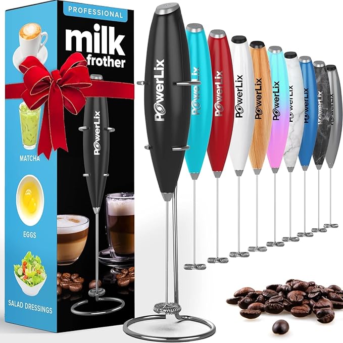 PowerLix Powerful Handheld Milk Frother With Stand Battery Operated Foam Maker Frother Wand For Coffee (A Black) (A Black)