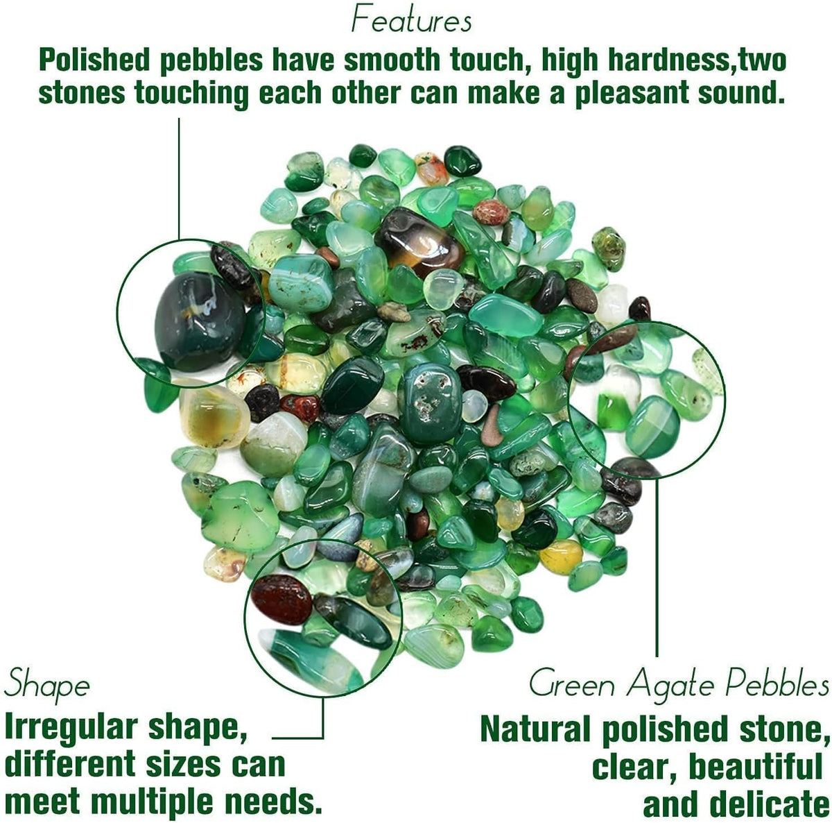 Halatool 2.2LB Natural Green Agate Stones for Aquarium Gravel & Fish Tank 0.35-0.6 Inch Decorative Pebbles for Succulent Rocks DIY Landscaping Indoor Plants Vase Fillers