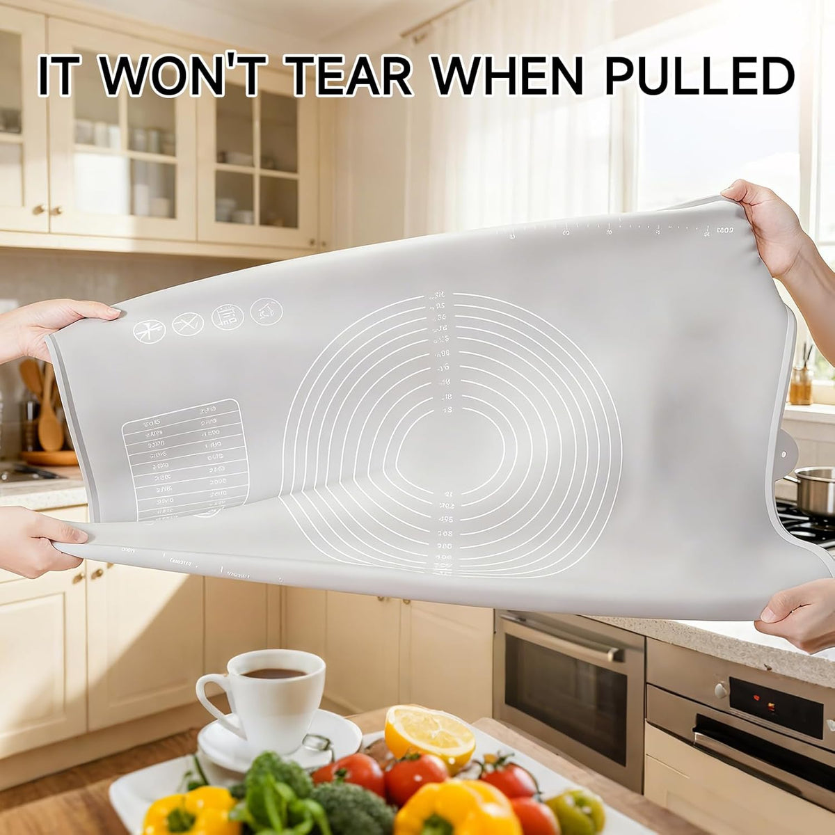 LCOCWMYS Silicone Baking Mat 27"L x 20"W Silicone Baking Mat with Raised Lip, Ideal for Making Pastries, Bread, Cookies, Pizza, Fondant, Pasta