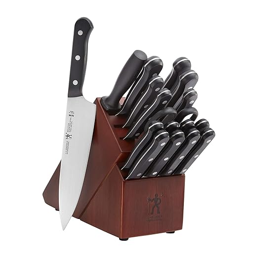 HENCKELS Solution Razor-Sharp 18-pc Knife Set, Chef Knife, Bread Knife, Steak Knife, German Engineered Informed by 100+ Years of Mastery, Brown