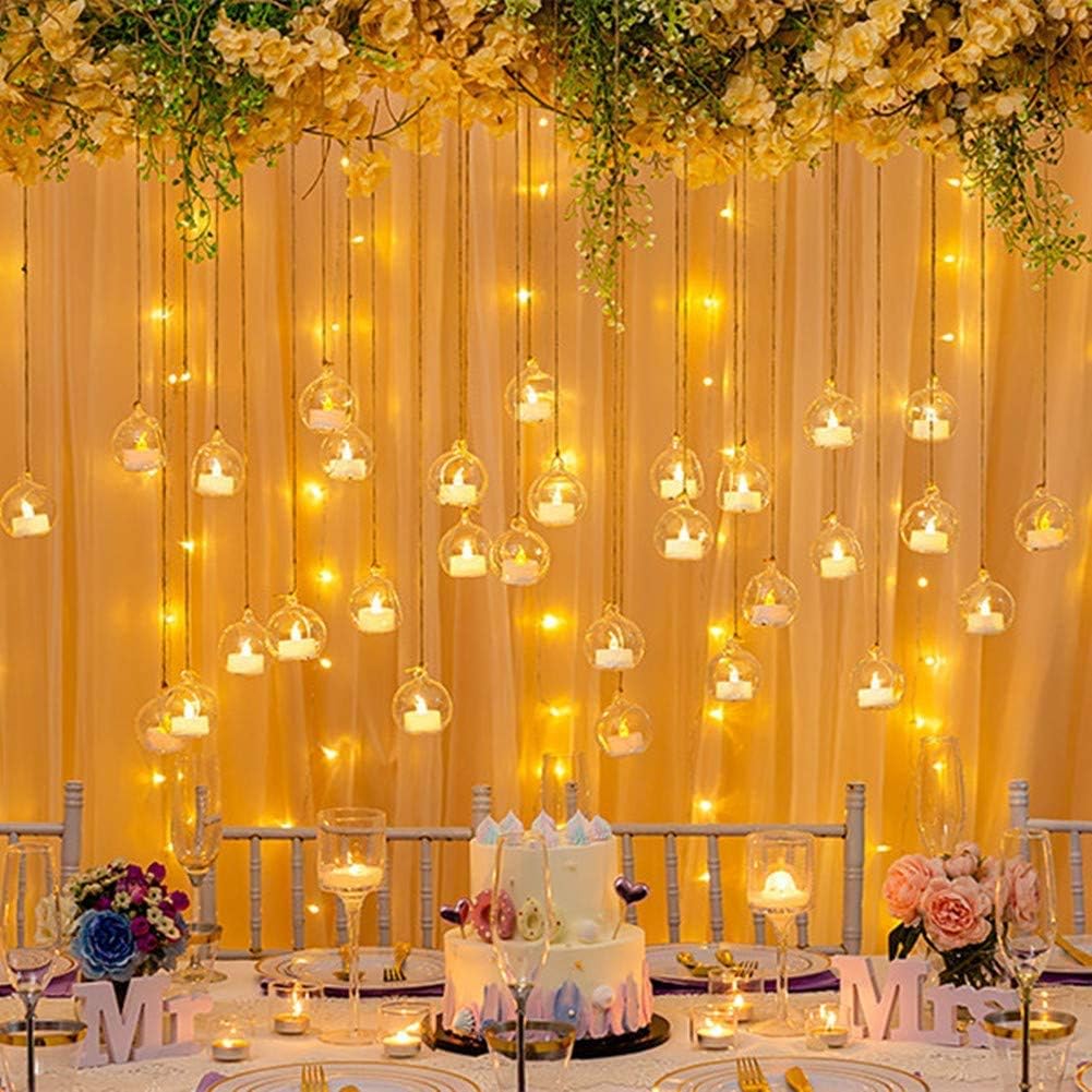 Sziqiqi Hanging Glass Globes Orbs Tea Light Candle Holders with Flameless LED Tealight for Wedding Ornaments, Wedding Birthday Christmas Party Centerpiece Accessory 2.36inch 10pcs +2 Extra