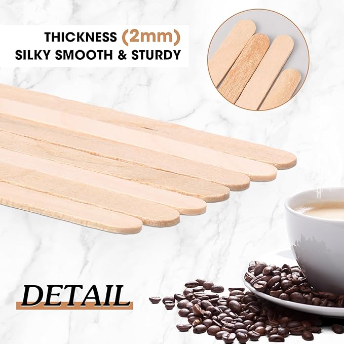 Meanplan 4000 Pack Birch Wood Coffee Stir Sticks 7.5 Inch Disposable Wooden Coffee Stirrers Bulk Long Tea Stirring Stick Round End Swizzle Beverage Mixer for Cocktail Hot Chocolate Drink Summer