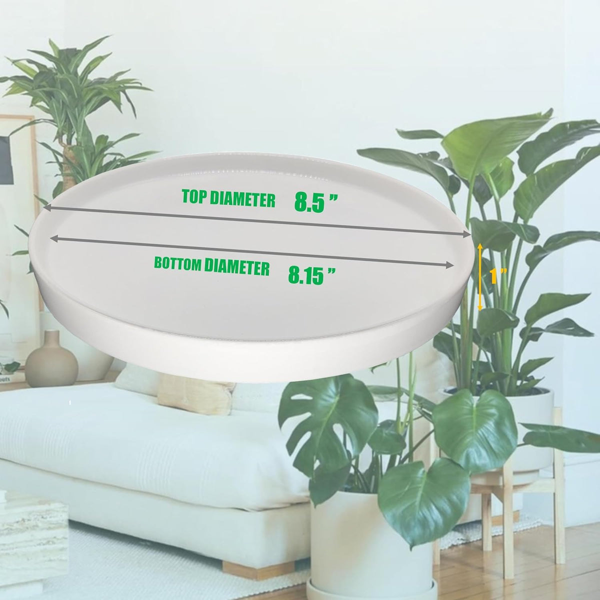 2 Pack Ceramic Plant Saucer Pot Tray 8 Inch, Planter Saucers 4 5 6 7 8 9 10 11 12 Inch for Indoors Outdoor, Durable Sturdy Flower Drainage Tray for Glazed Pots Base (8.5 Inch White)